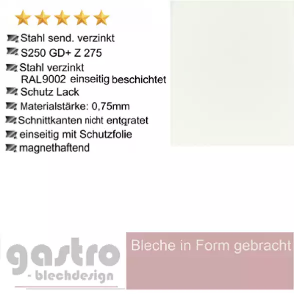 Stahlblech verzinkt RAL 9002 Grauweiß